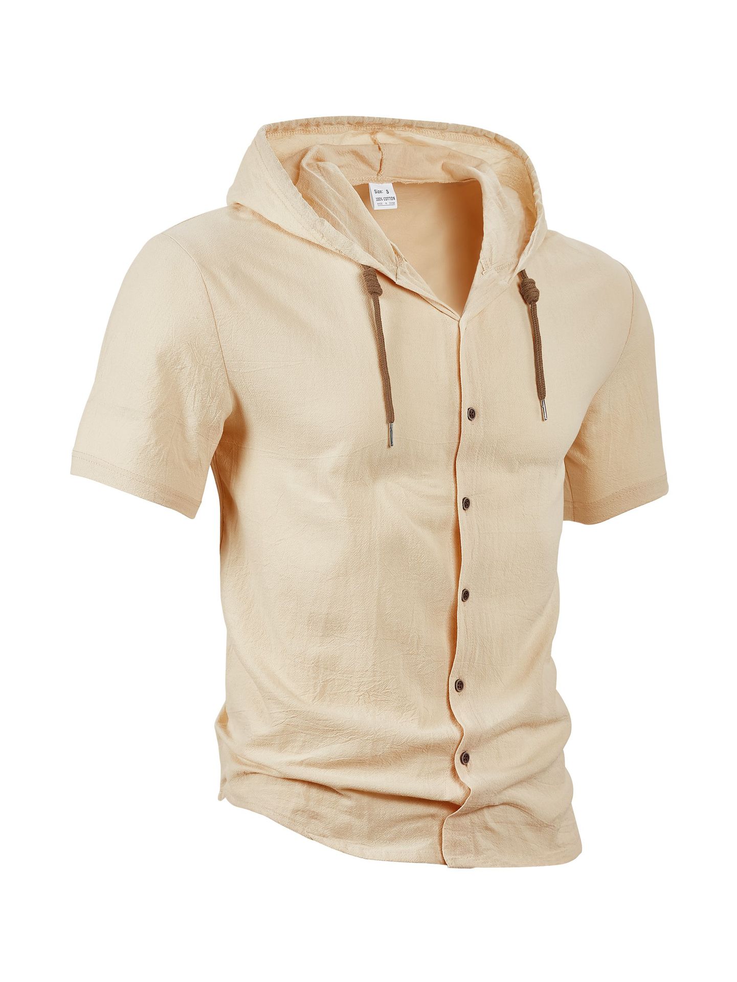 Camisa de lino para hombre, informal, ligera, de verano, con capucha y manga corta, NDF-00003