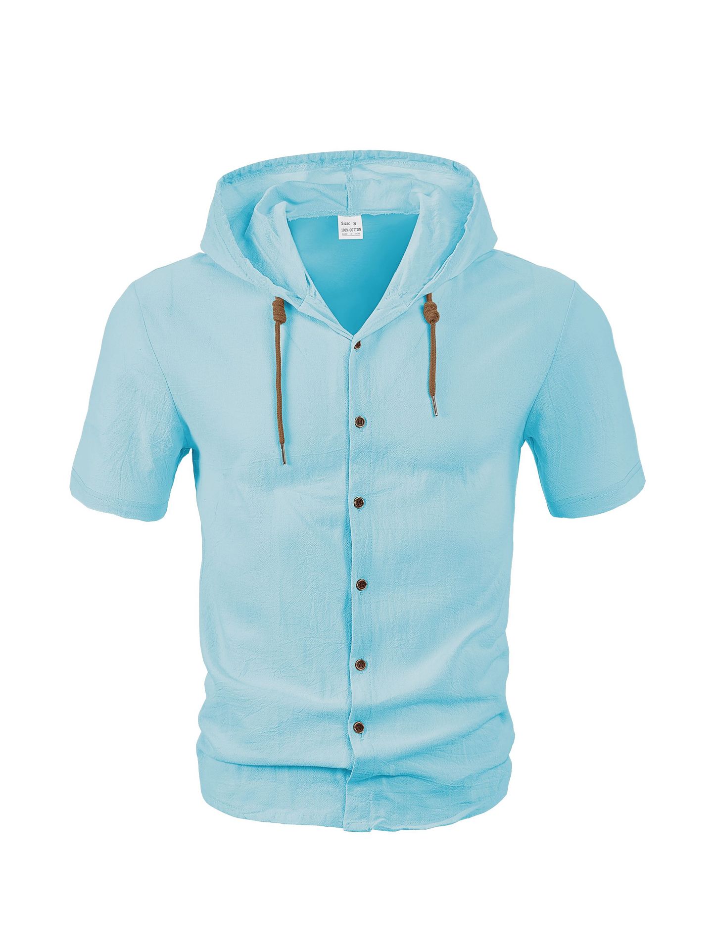Camisa de lino para hombre, informal, ligera, de verano, con capucha y manga corta, NDF-00003