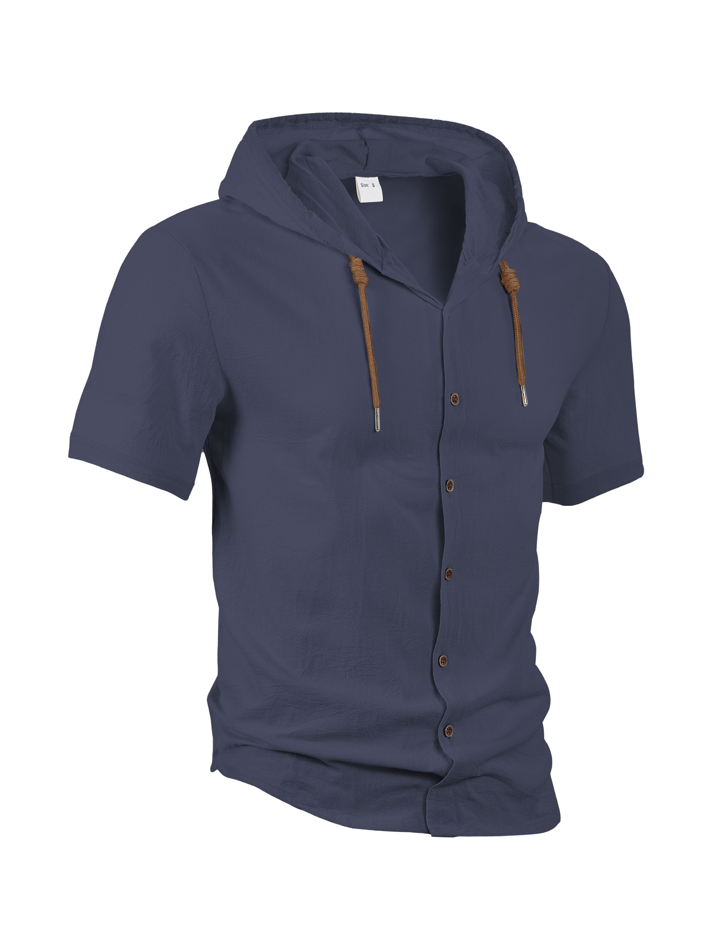 Camisa de lino para hombre, informal, ligera, de verano, con capucha y manga corta, NDF-00003