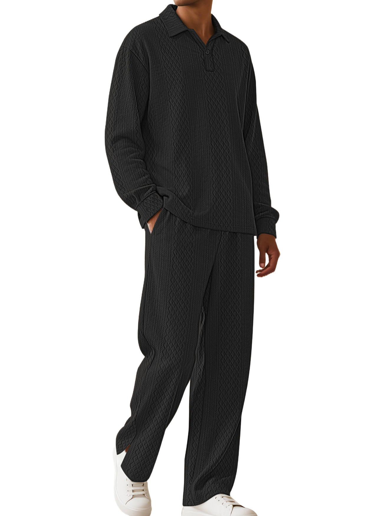 Cotton Blend Men's Polo Tracksuit - Long Sleeve Leisure Set NDF-00027