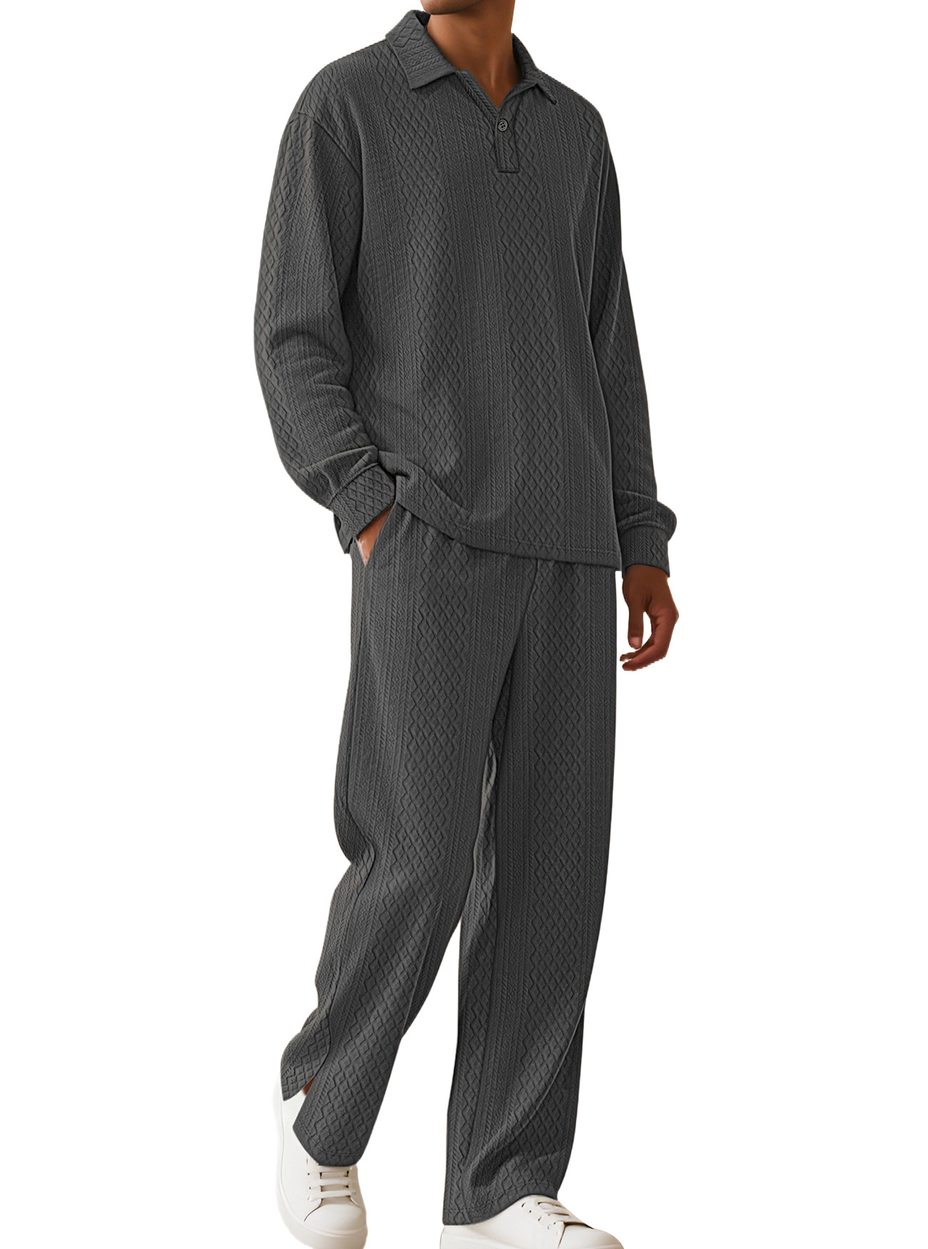 Cotton Blend Men's Polo Tracksuit - Long Sleeve Leisure Set NDF-00027
