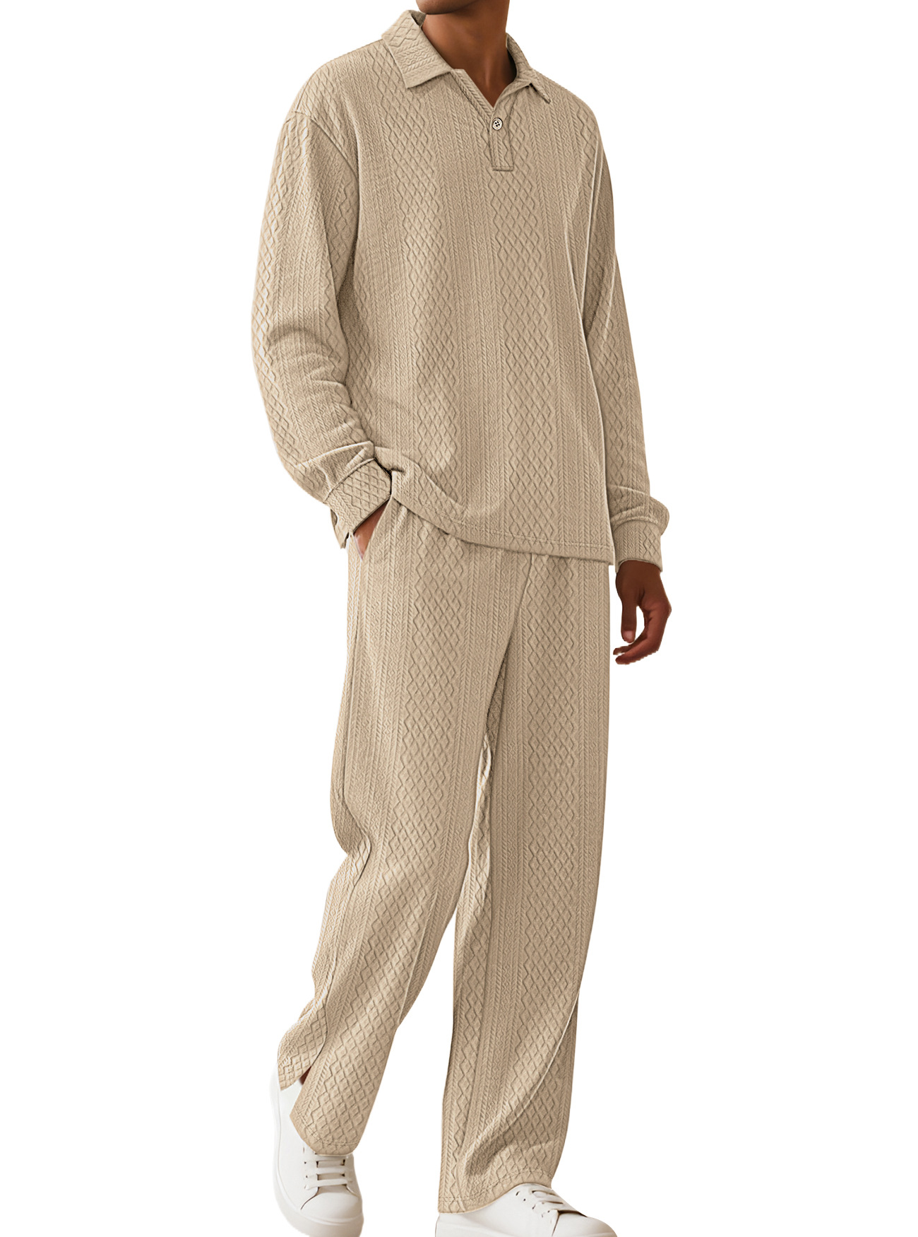 Cotton Blend Men's Polo Tracksuit - Long Sleeve Leisure Set NDF-00027