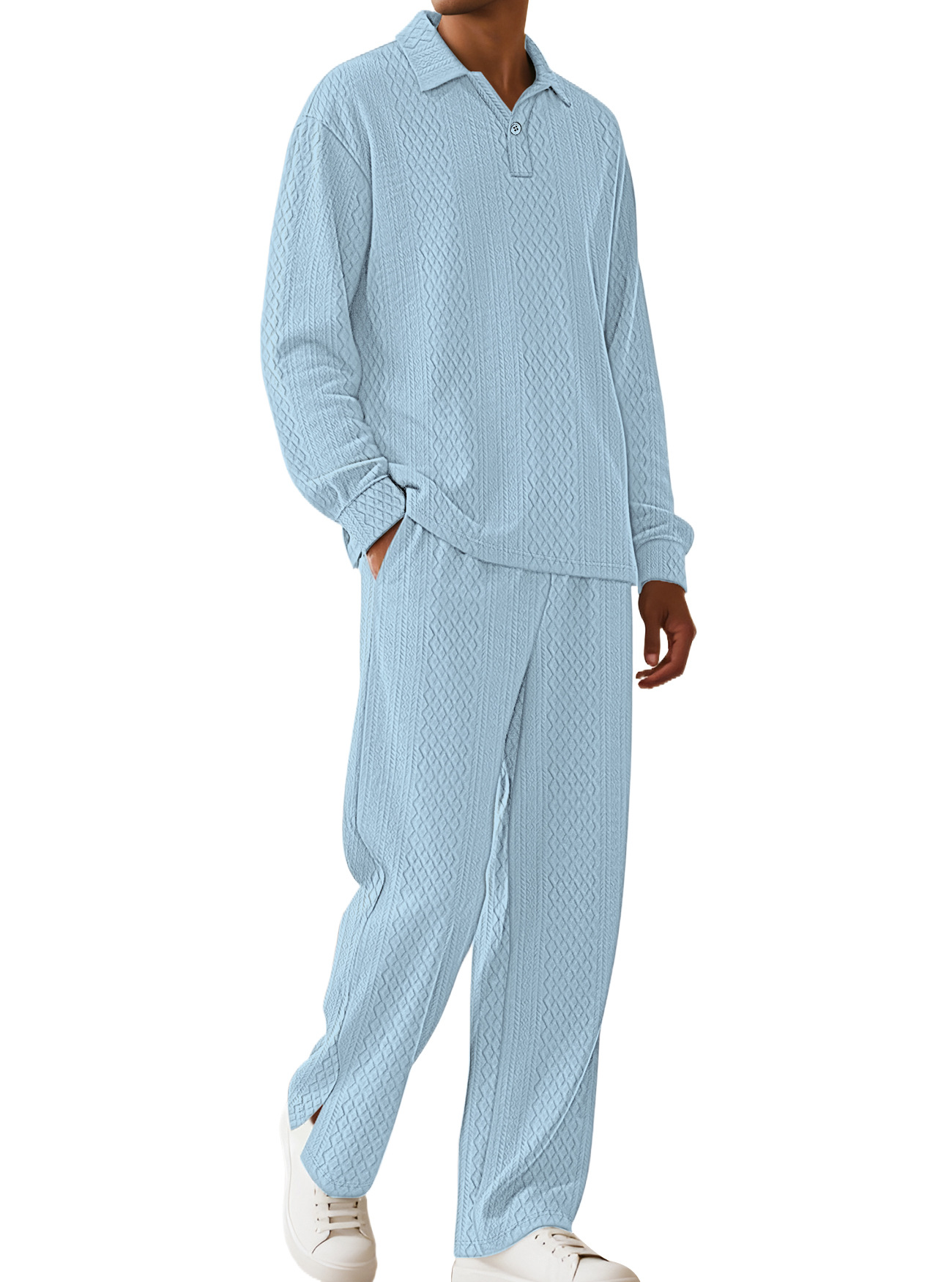 Cotton Blend Men's Polo Tracksuit - Long Sleeve Leisure Set NDF-00027