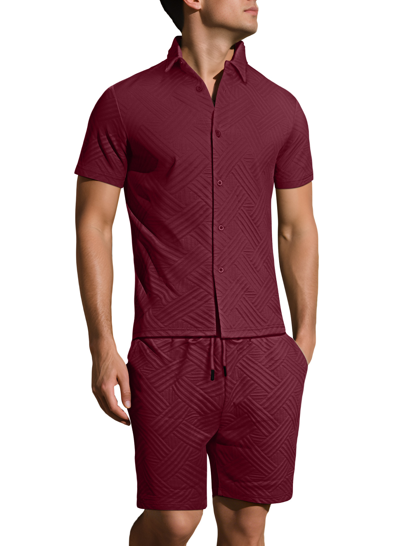 Conjunto informal de verano de algodón estampado para hombre, manga corta, NDF-00028