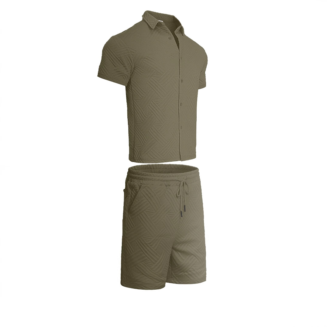 Conjunto informal de verano de algodón estampado para hombre, manga corta, NDF-00028