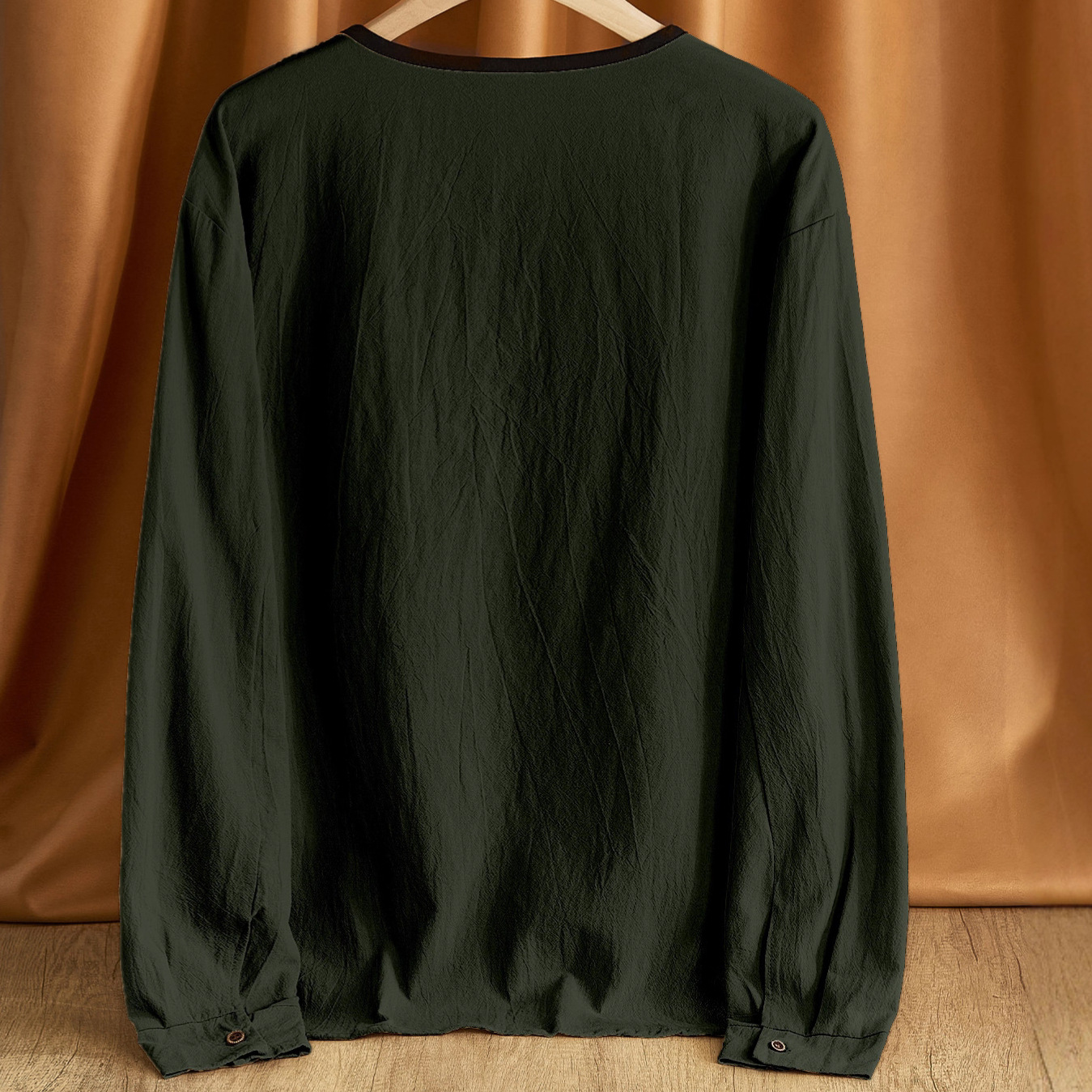 Linen Henley Shirt Men's Long Sleeve Casual Loose Fit NDF-00006