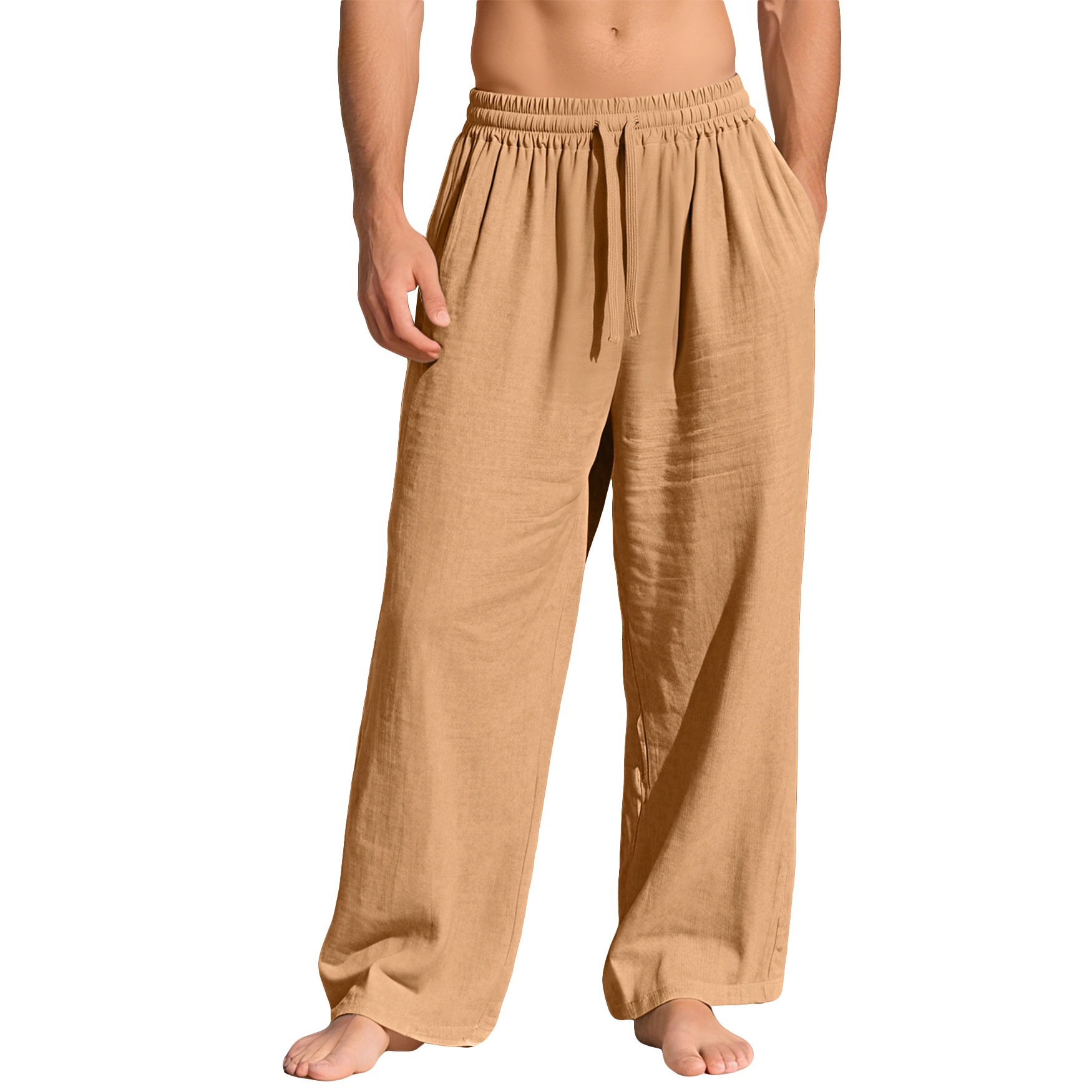 Cotton Linen Men's Casual Pants Breathable Solid Color Trousers NDF-00012