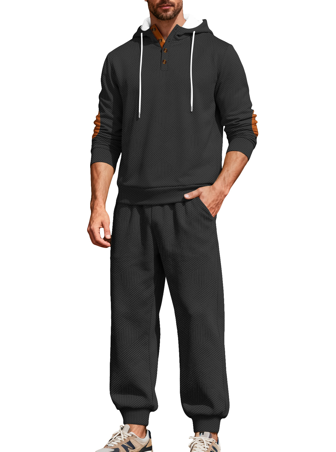 Conjunto de sudadera con capucha de polar para hombre - Ropa deportiva informal de moda urbana NDF-00035