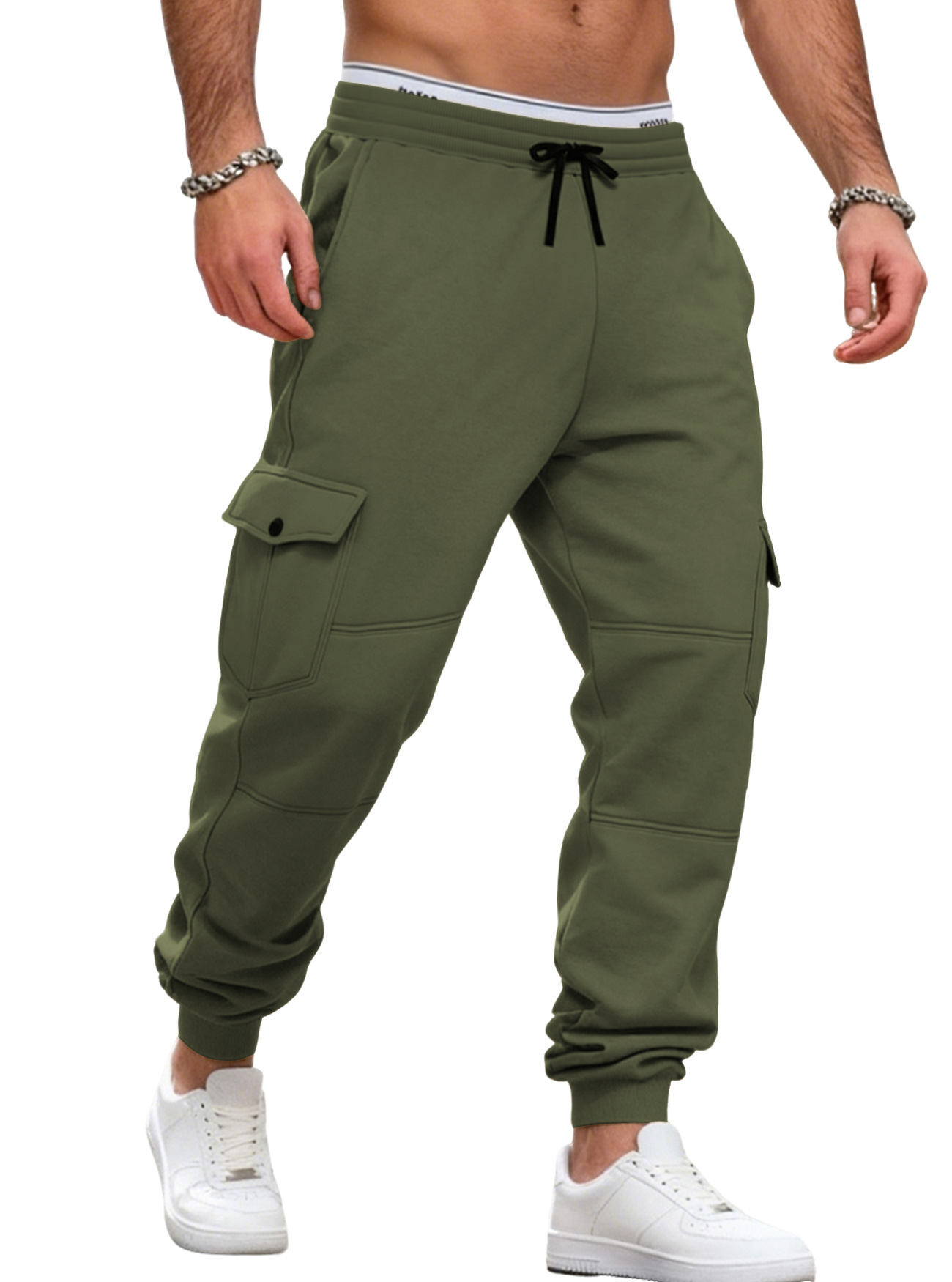 Fleece Men's Cargo Joggers Multi-Pocket Drawstring Sweatpants NDF-00013