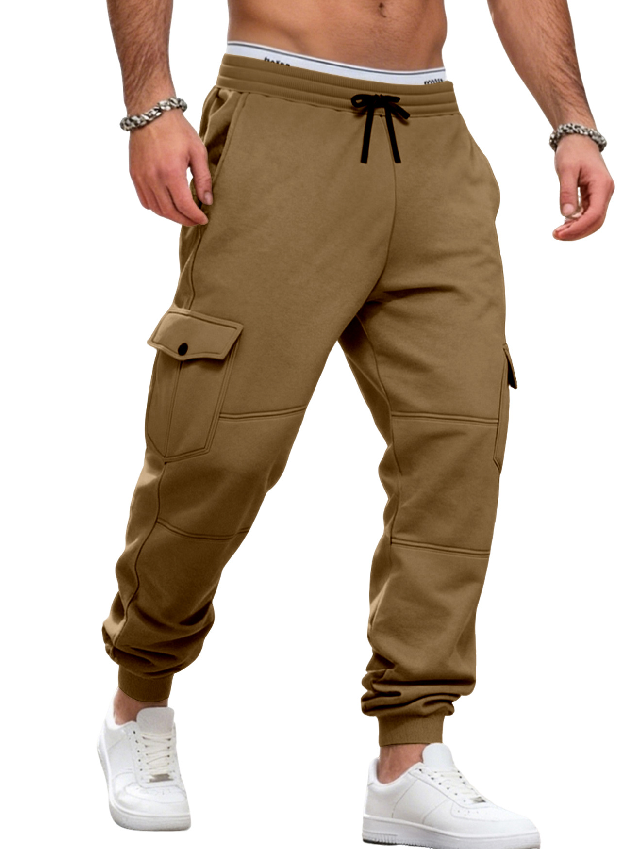 Fleece Men's Cargo Joggers Multi-Pocket Drawstring Sweatpants NDF-00013