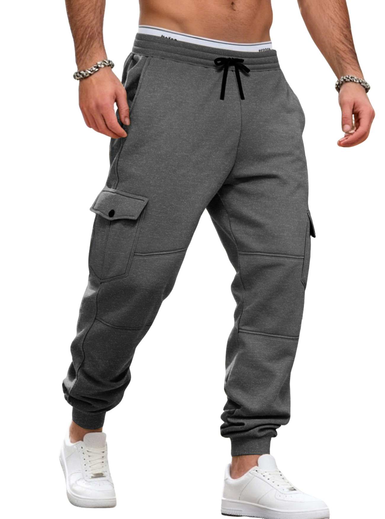 Fleece Men's Cargo Joggers Multi-Pocket Drawstring Sweatpants NDF-00013