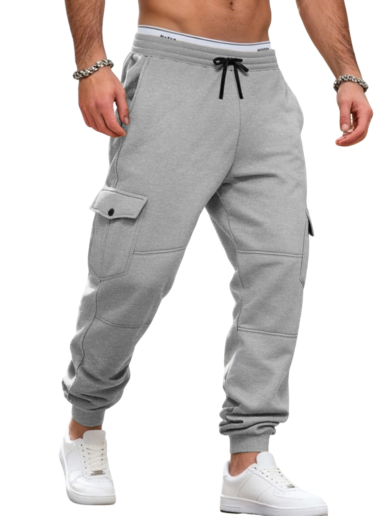 Fleece Men's Cargo Joggers Multi-Pocket Drawstring Sweatpants NDF-00013