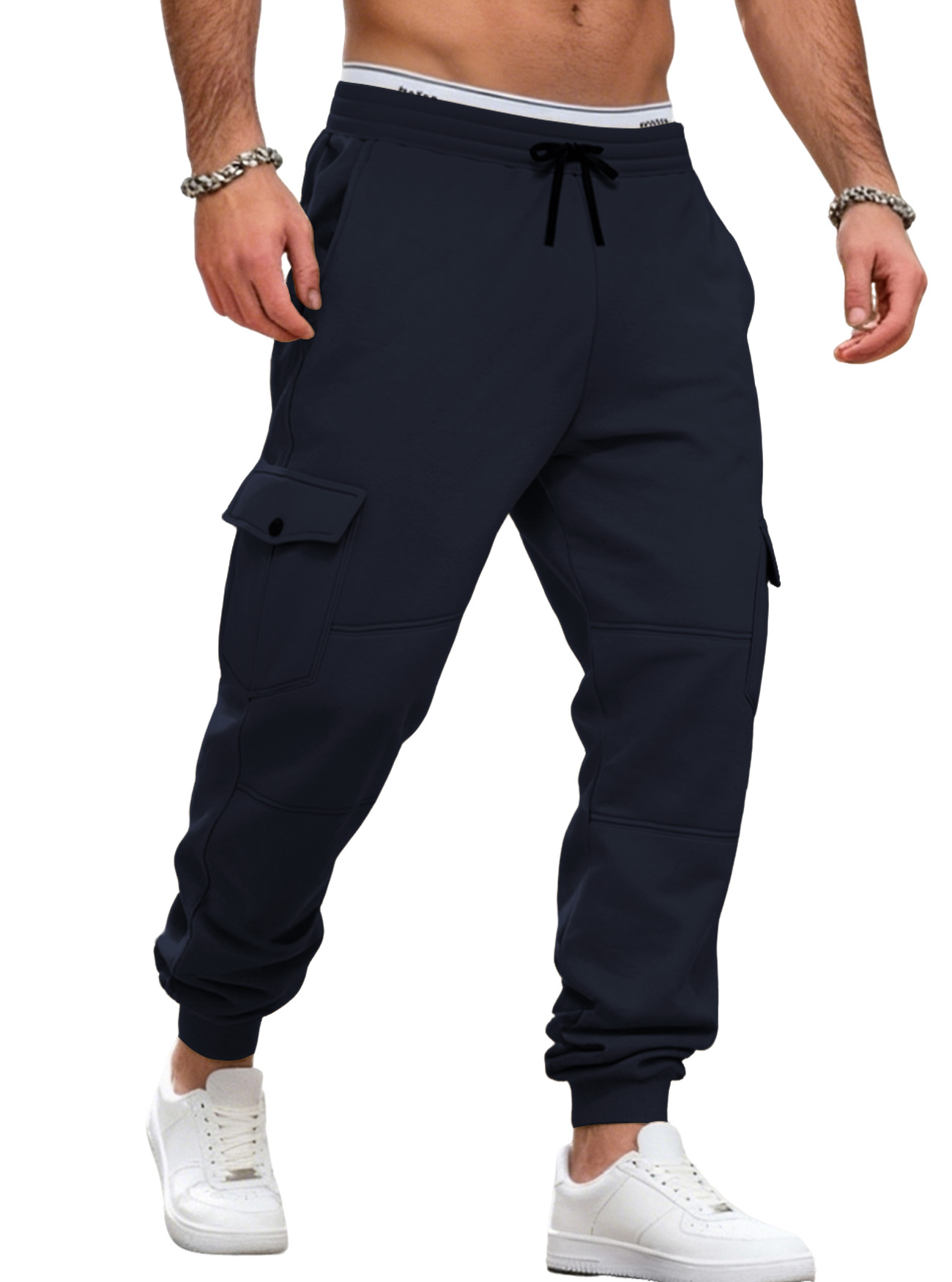 Fleece Men's Cargo Joggers Multi-Pocket Drawstring Sweatpants NDF-00013
