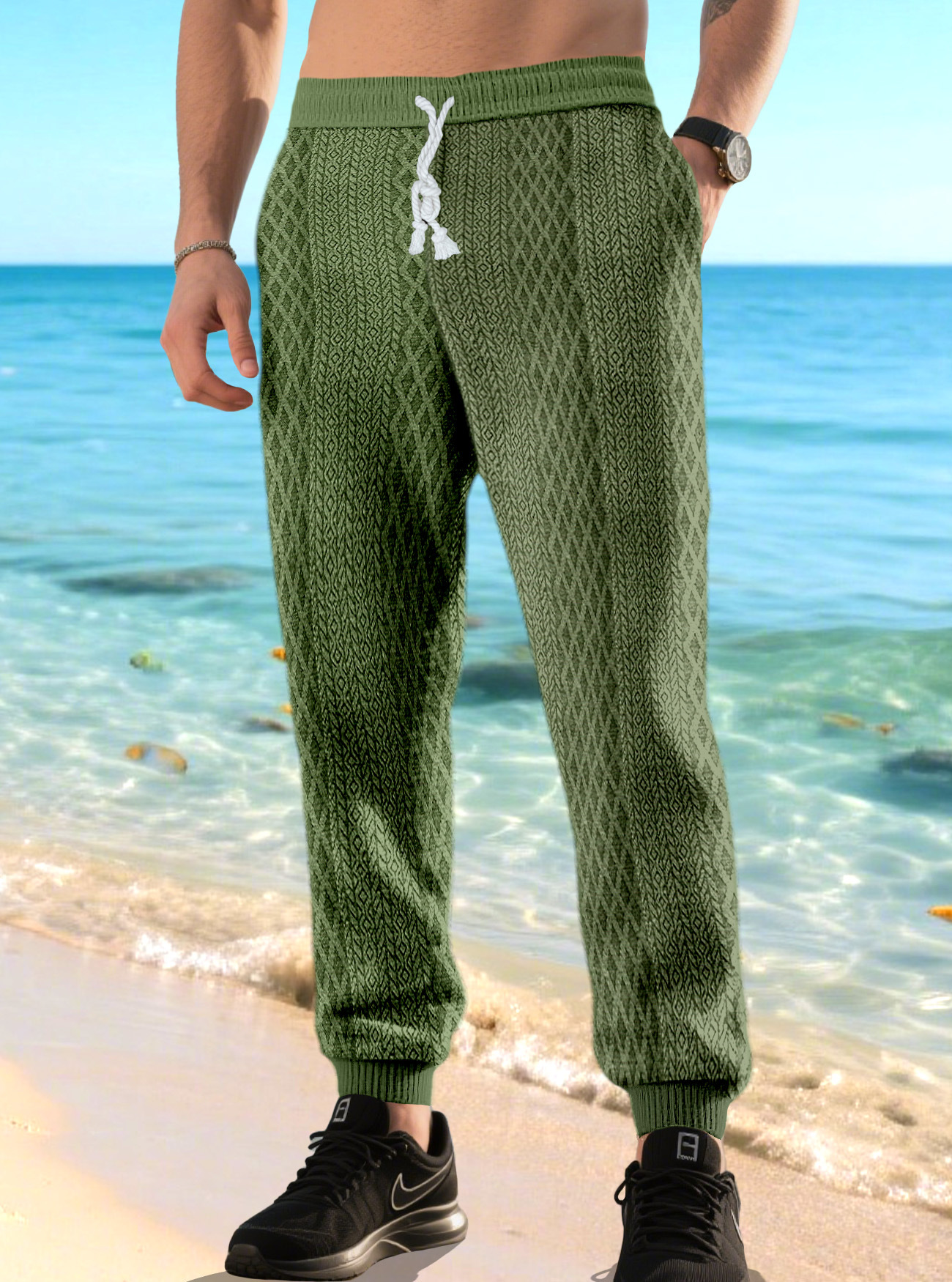 Men's Athletic Fit Casual Pants Quick Dry Drawstring Trousers NDF-00014