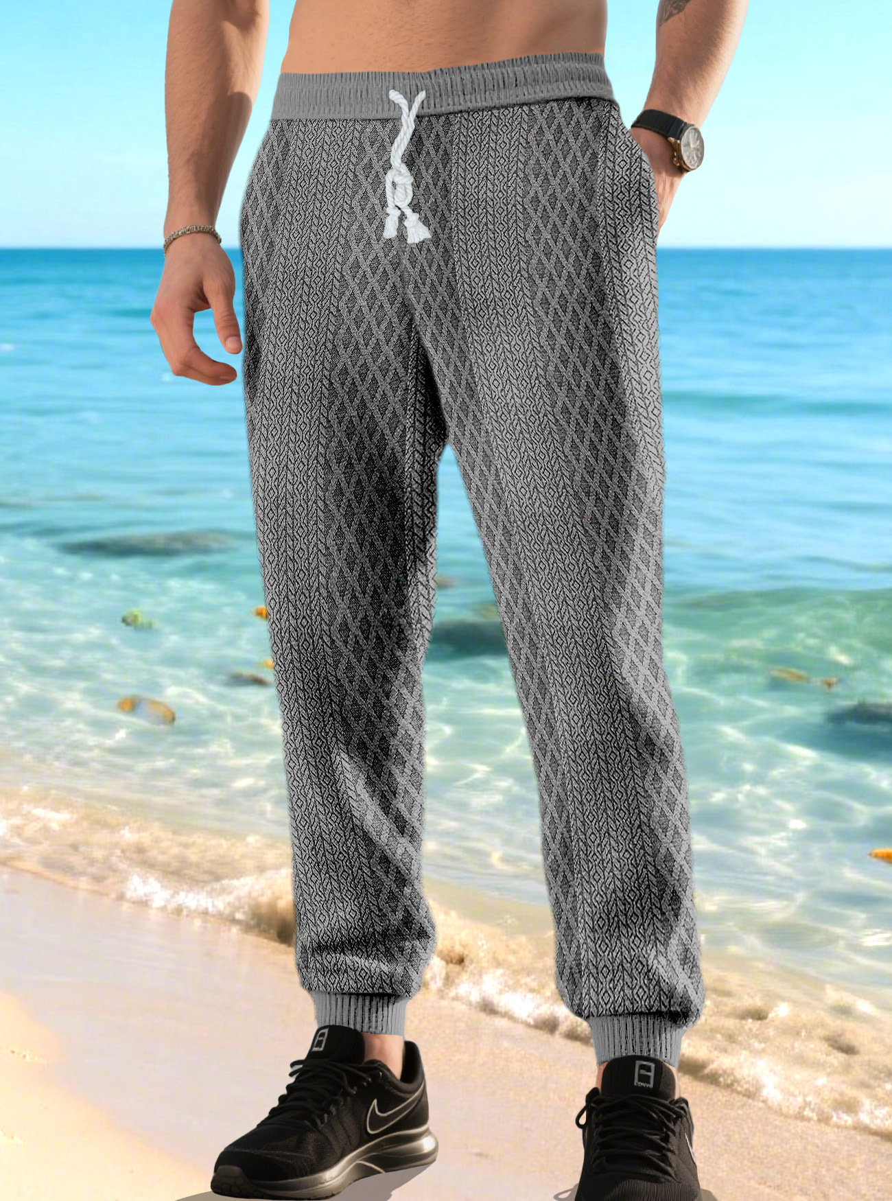 Men's Athletic Fit Casual Pants Quick Dry Drawstring Trousers NDF-00014