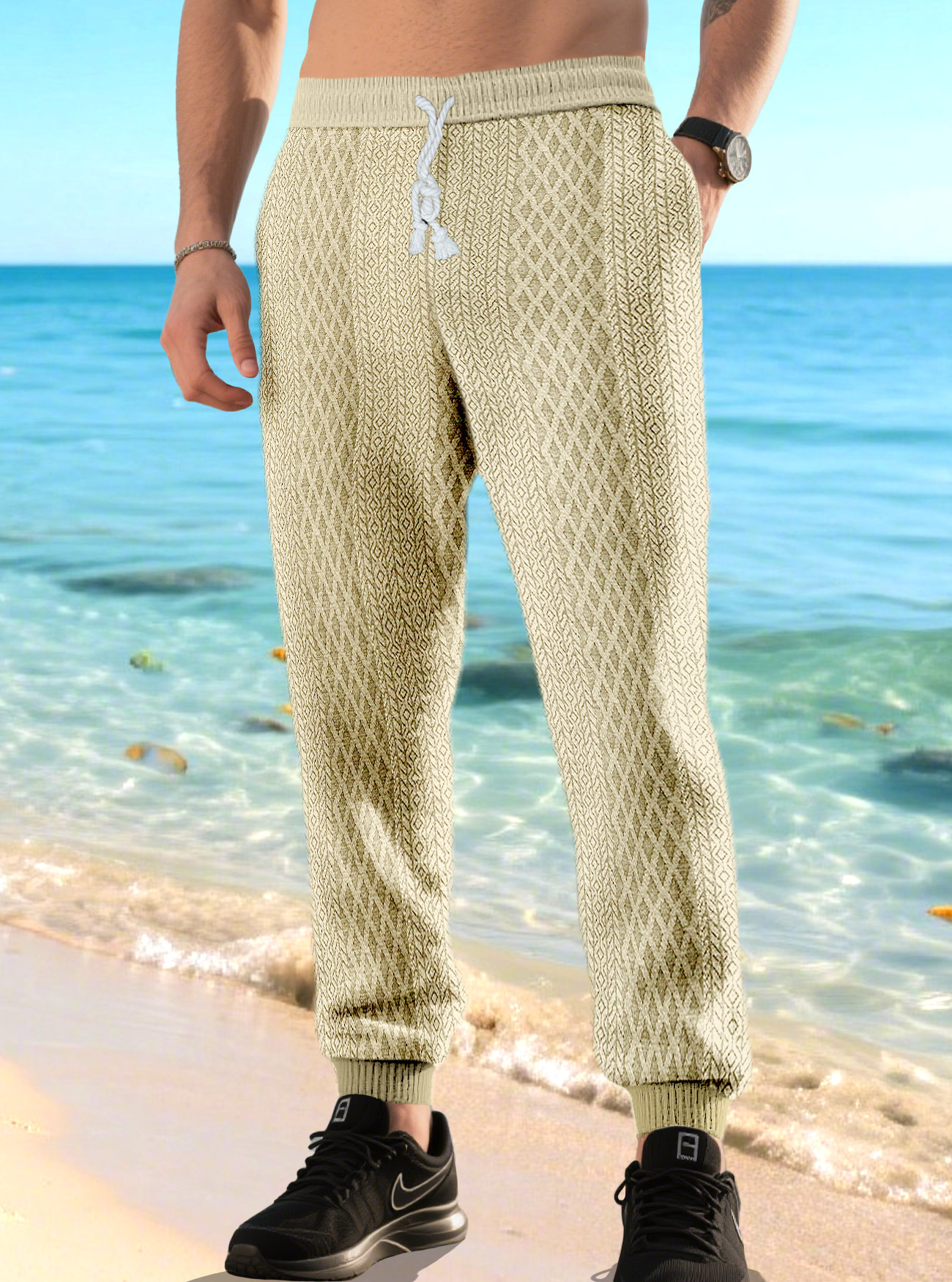 Men's Athletic Fit Casual Pants Quick Dry Drawstring Trousers NDF-00014