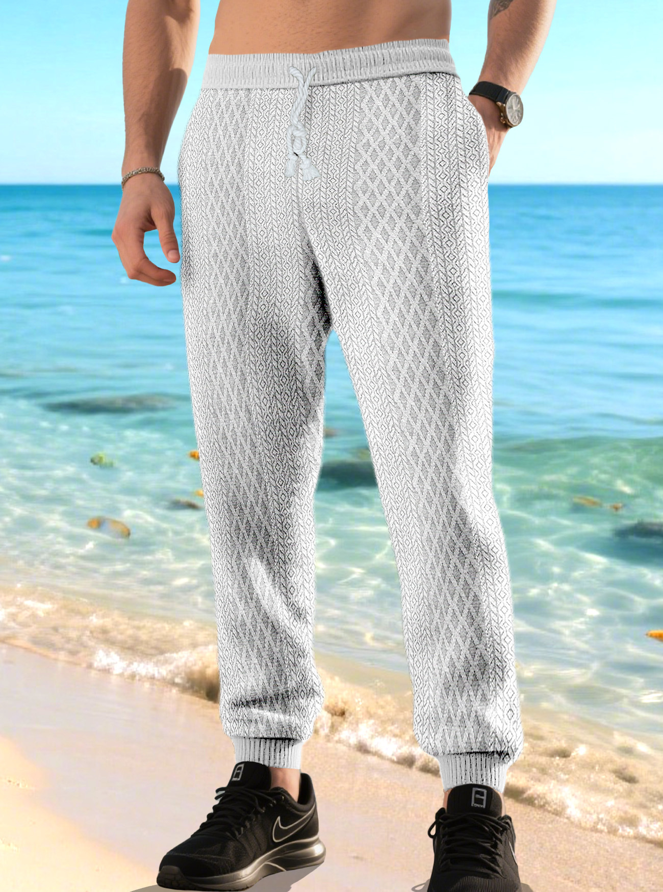 Men's Athletic Fit Casual Pants Quick Dry Drawstring Trousers NDF-00014