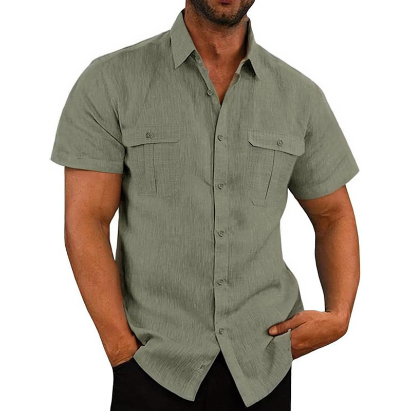 Linen Short Sleeve Shirt, Summer Casual Button Down for Men NDF-00037