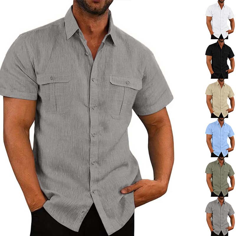 Linen Short Sleeve Shirt, Summer Casual Button Down for Men NDF-00037