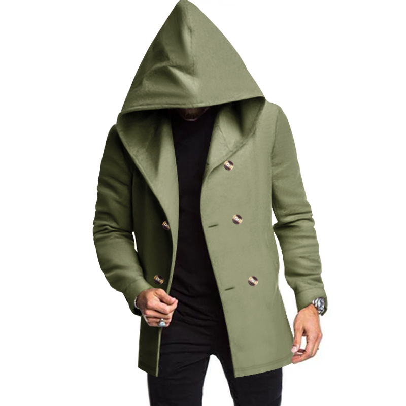 Men's Slim Fit Hooded Trench Coat Solid Color Casual Windbreaker NDF-00006