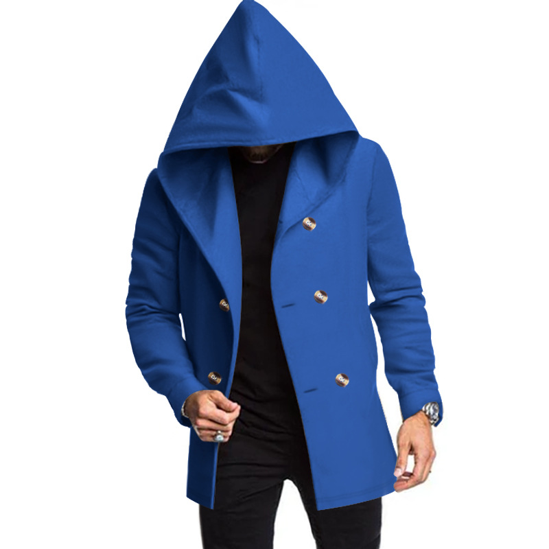 Men's Slim Fit Hooded Trench Coat Solid Color Casual Windbreaker NDF-00006