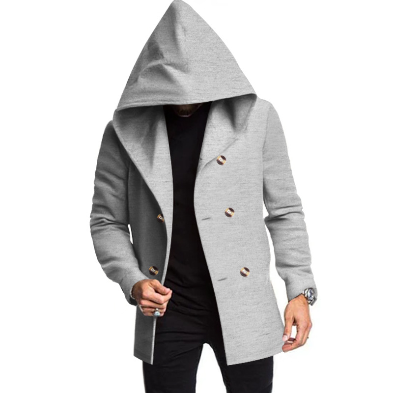 Men's Slim Fit Hooded Trench Coat Solid Color Casual Windbreaker NDF-00006