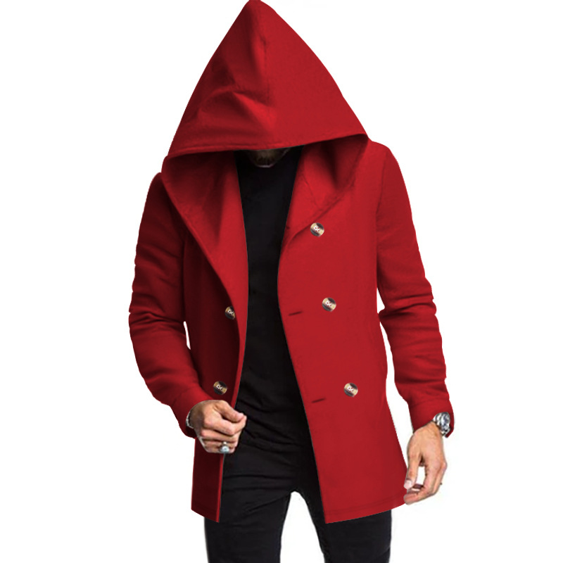 Men's Slim Fit Hooded Trench Coat Solid Color Casual Windbreaker NDF-00006