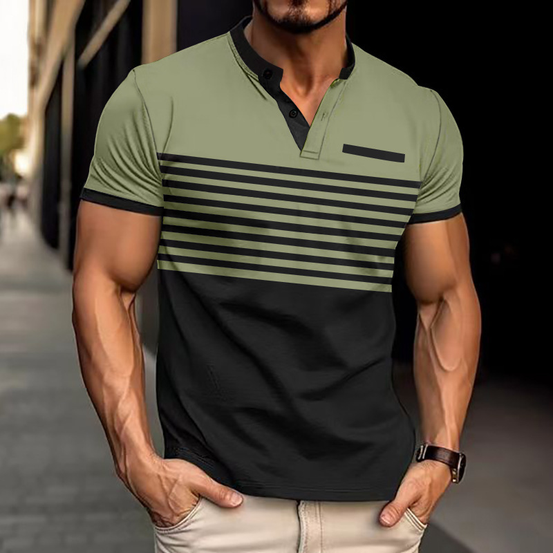 Men's Casual Polo Shirt V-Neck Striped Color Block T-Shirt NDF-00014