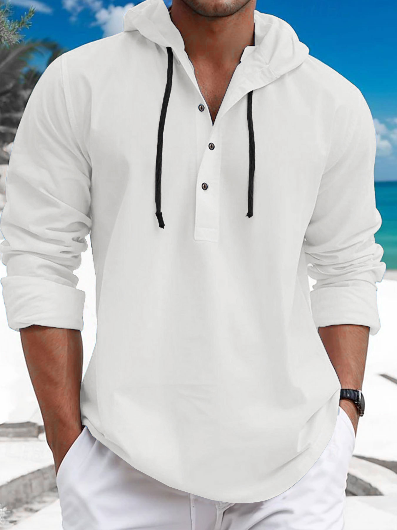 Cotton Blend Pullover Hoodie Long Sleeve Casual Sweatshirt NDF-00007