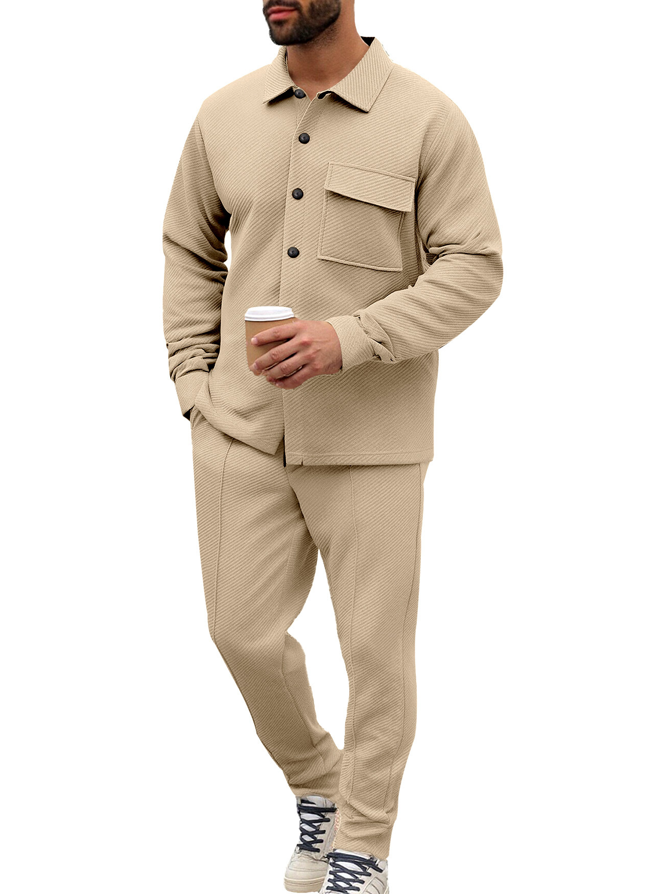 Men's Twill Jacket & Pants Set - Autumn Winter Solid Jacquard NDF-00039