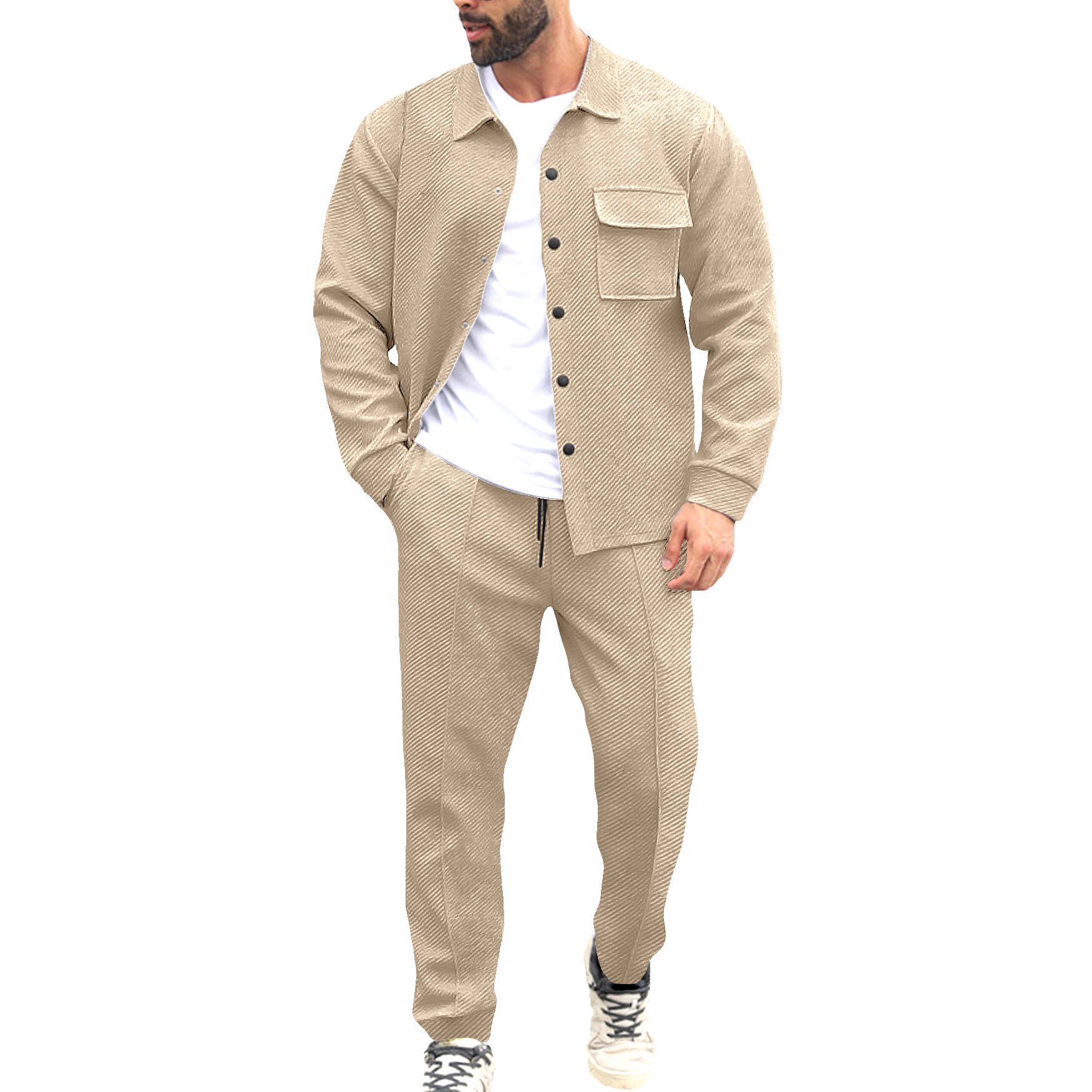 Men's Twill Jacket & Pants Set - Autumn Winter Solid Jacquard NDF-00039