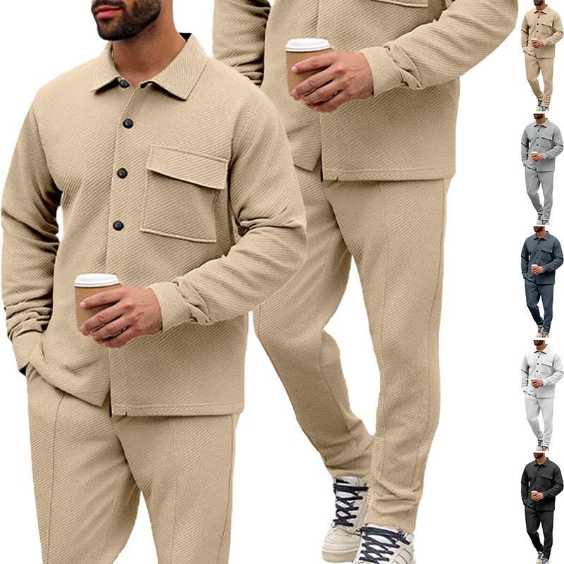 Men's Twill Jacket & Pants Set - Autumn Winter Solid Jacquard NDF-00039