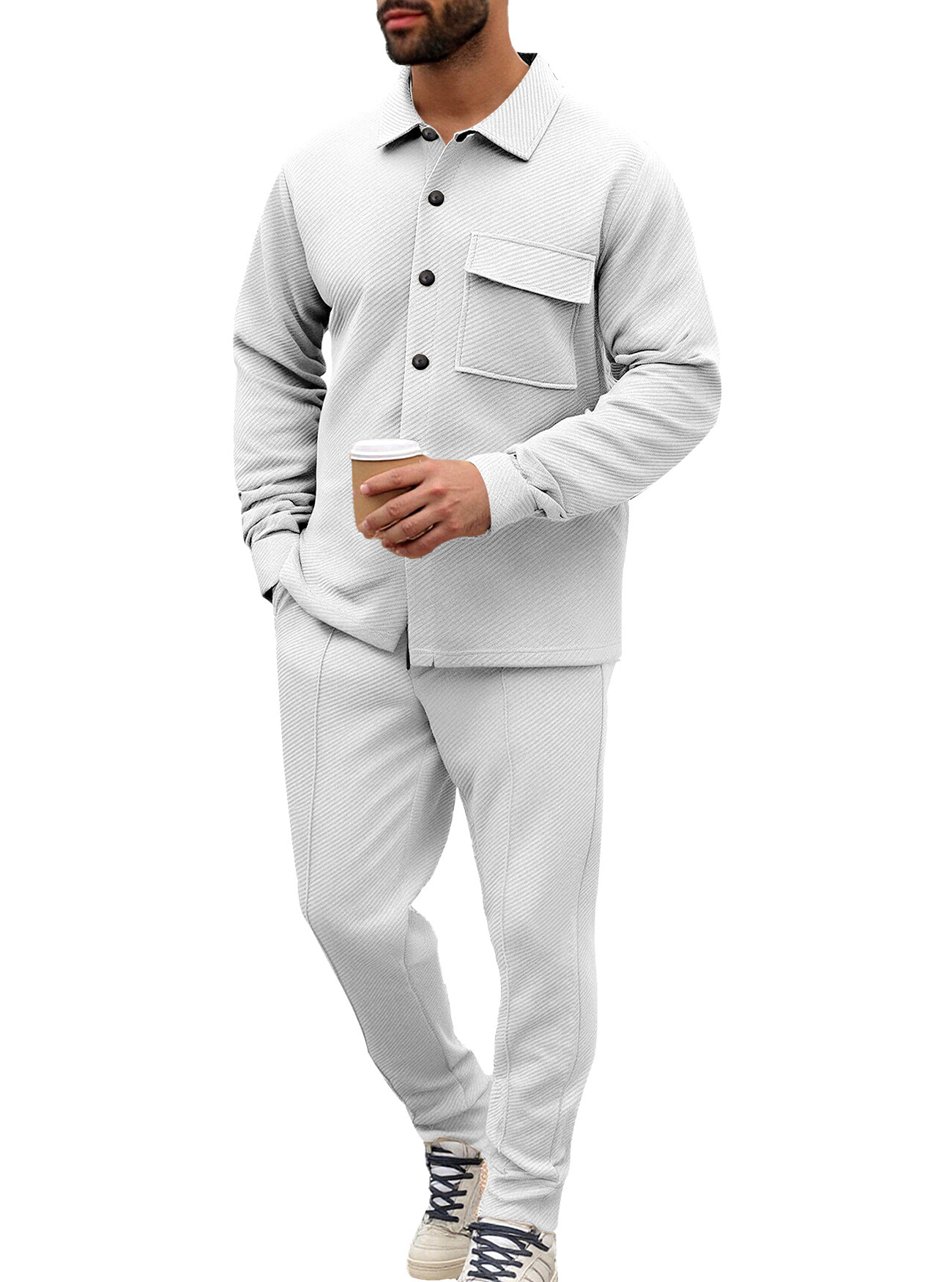 Men's Twill Jacket & Pants Set - Autumn Winter Solid Jacquard NDF-00039