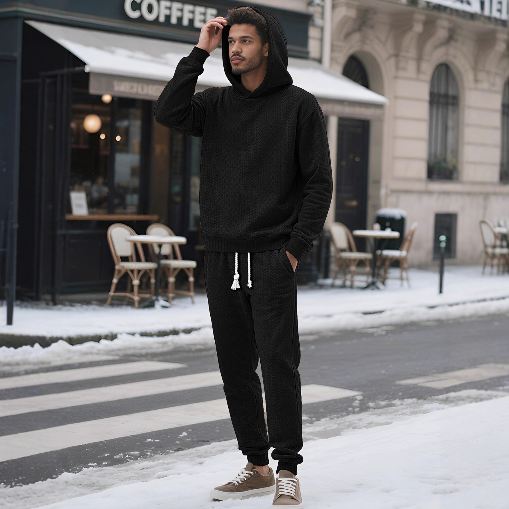 Men's Jacquard Hoodie Sweatshirt Tracksuit - Oversized Casual Long Sleeve NDF-00040