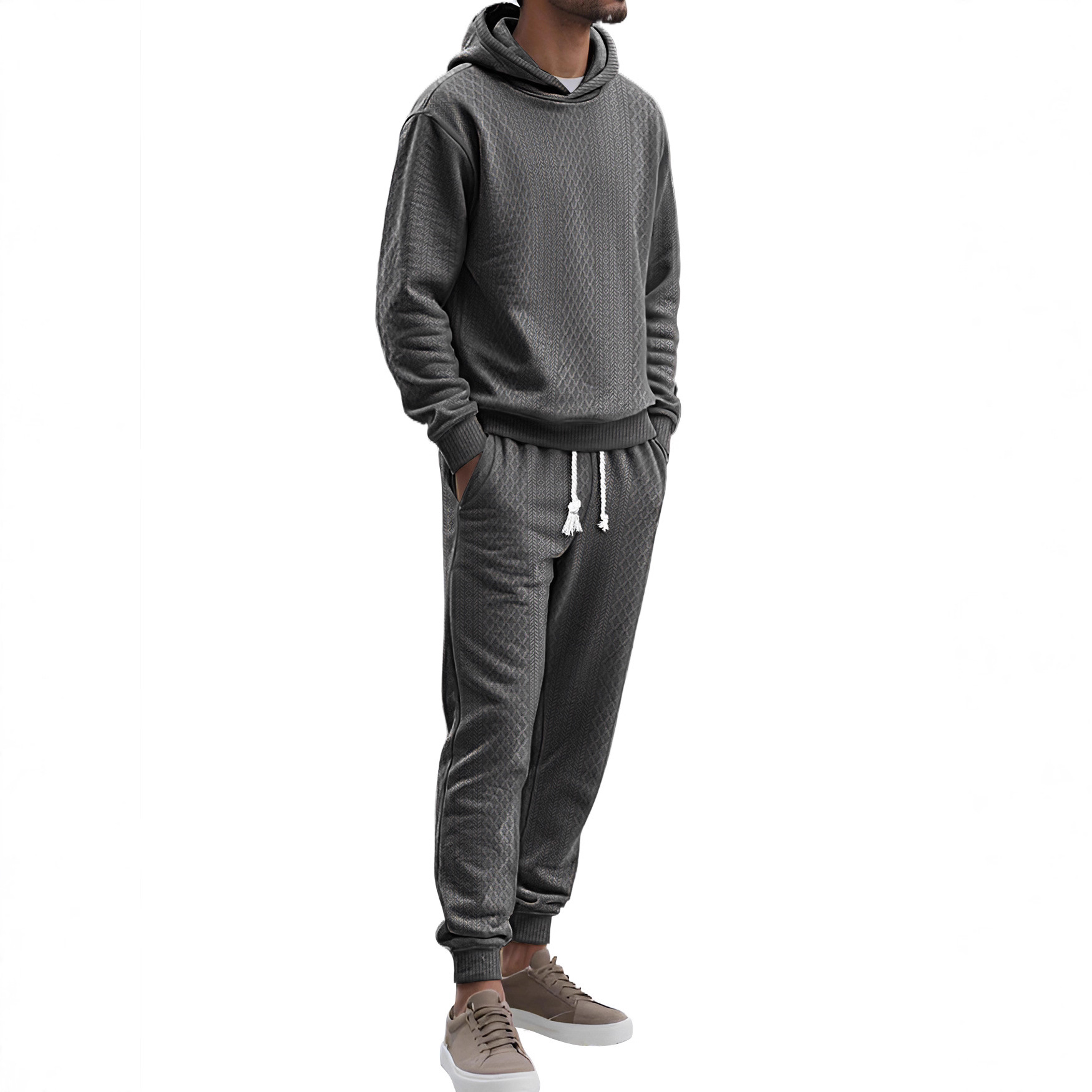 Men's Jacquard Hoodie Sweatshirt Tracksuit - Oversized Casual Long Sleeve NDF-00040