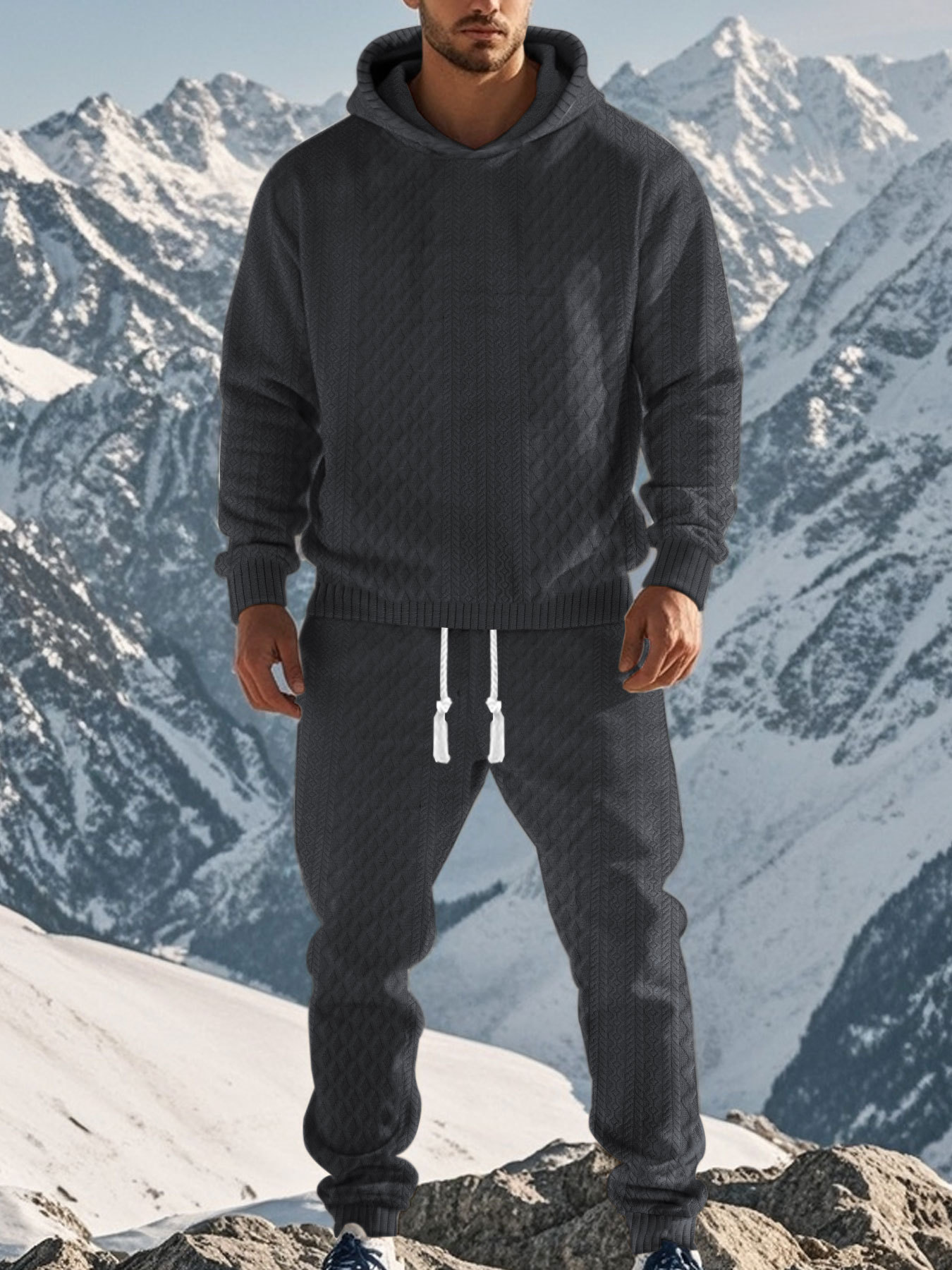 Men's Jacquard Hoodie Sweatshirt Tracksuit - Oversized Casual Long Sleeve NDF-00040