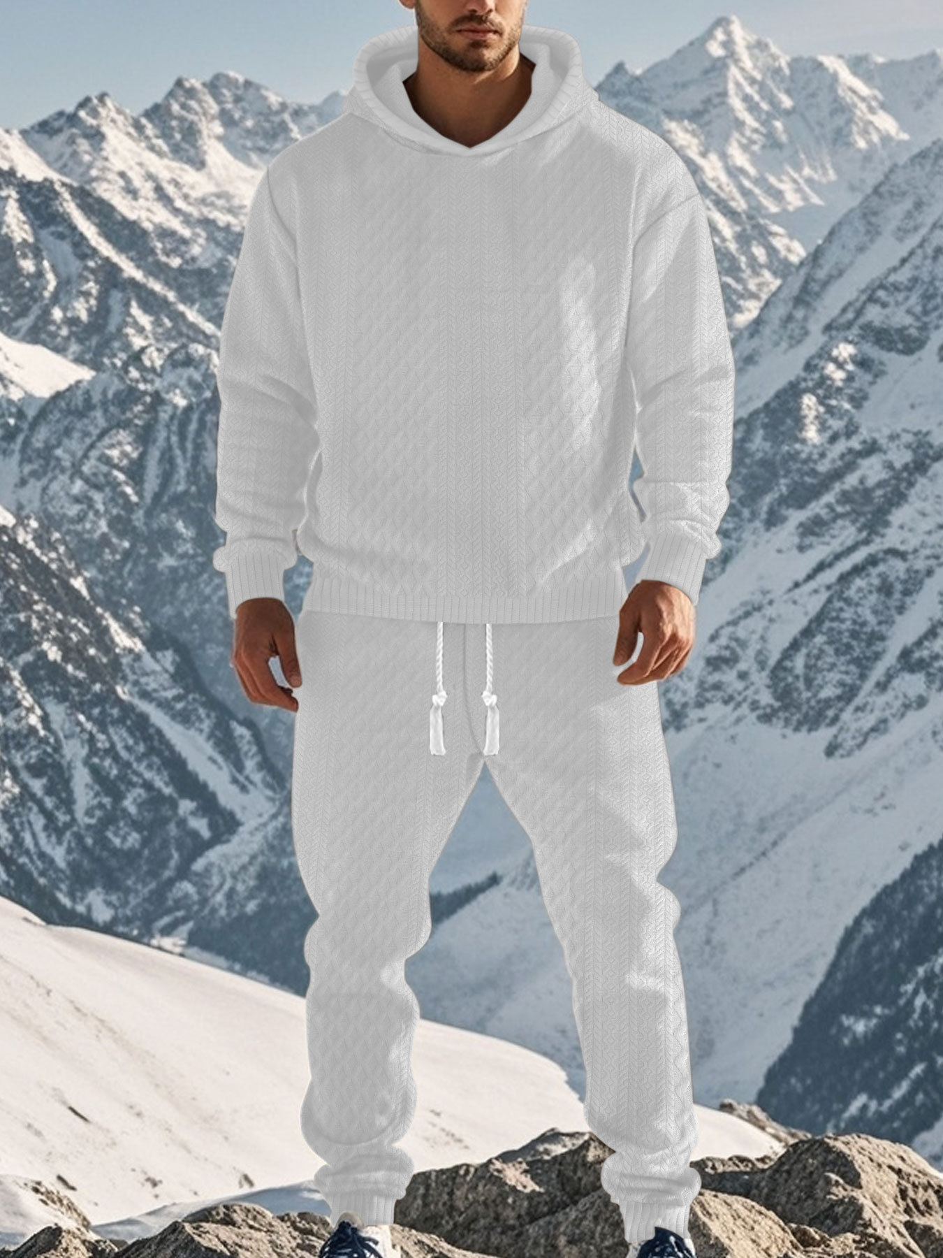 Men's Jacquard Hoodie Sweatshirt Tracksuit - Oversized Casual Long Sleeve NDF-00040