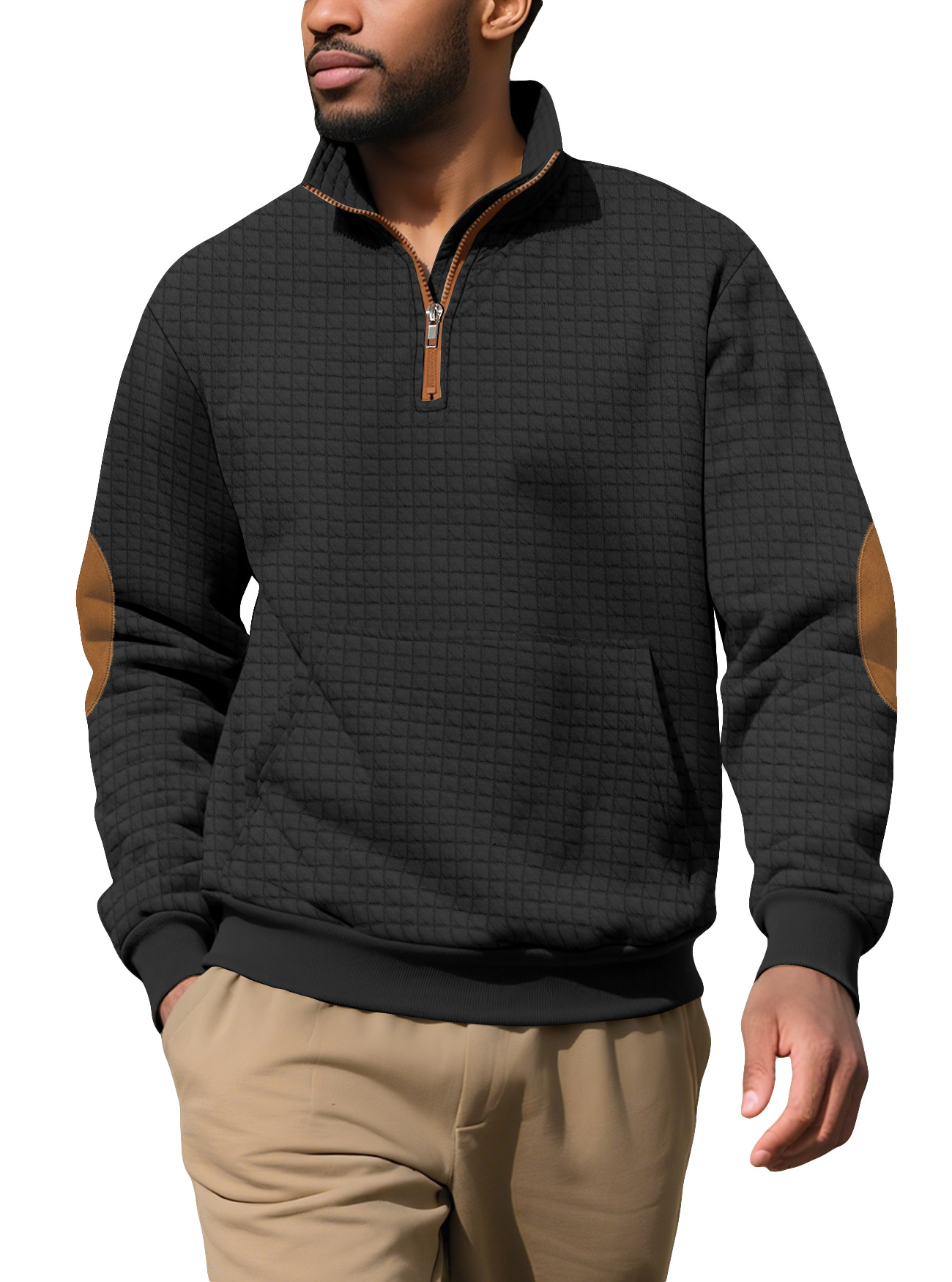 Fleece Men's Casual Sweatshirt Plaid Zip-Up Suede Embroidered NDF-00008