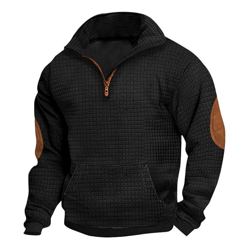 Fleece Men's Casual Sweatshirt Plaid Zip-Up Suede Embroidered NDF-00008