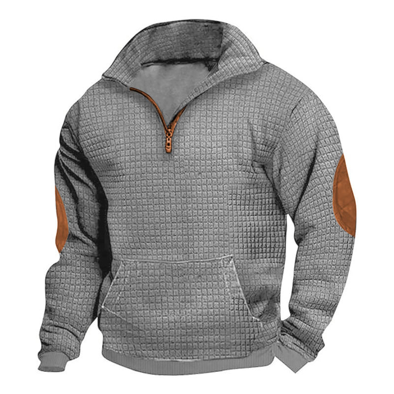 Fleece Men's Casual Sweatshirt Plaid Zip-Up Suede Embroidered NDF-00008