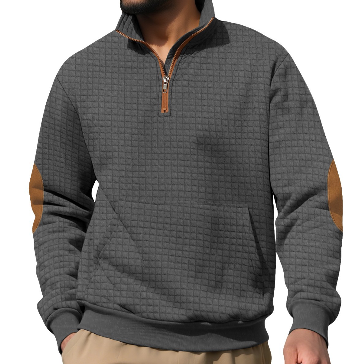 Fleece Men's Casual Sweatshirt Plaid Zip-Up Suede Embroidered NDF-00008