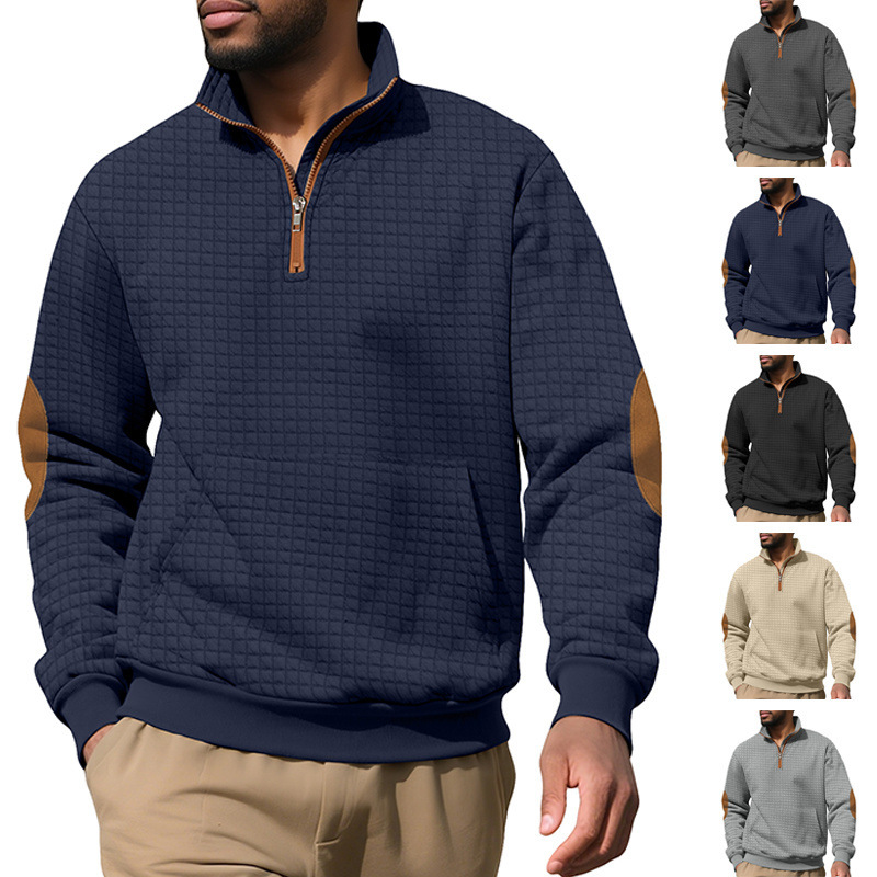 Fleece Men's Casual Sweatshirt Plaid Zip-Up Suede Embroidered NDF-00008