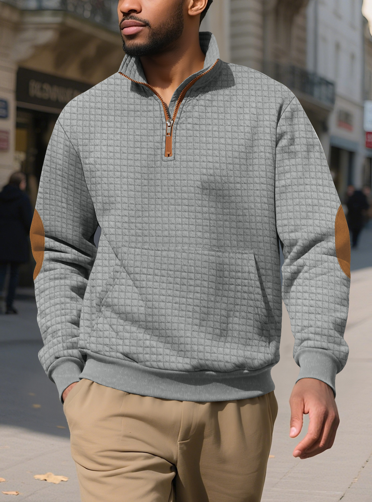 Fleece Men's Casual Sweatshirt Plaid Zip-Up Suede Embroidered NDF-00008