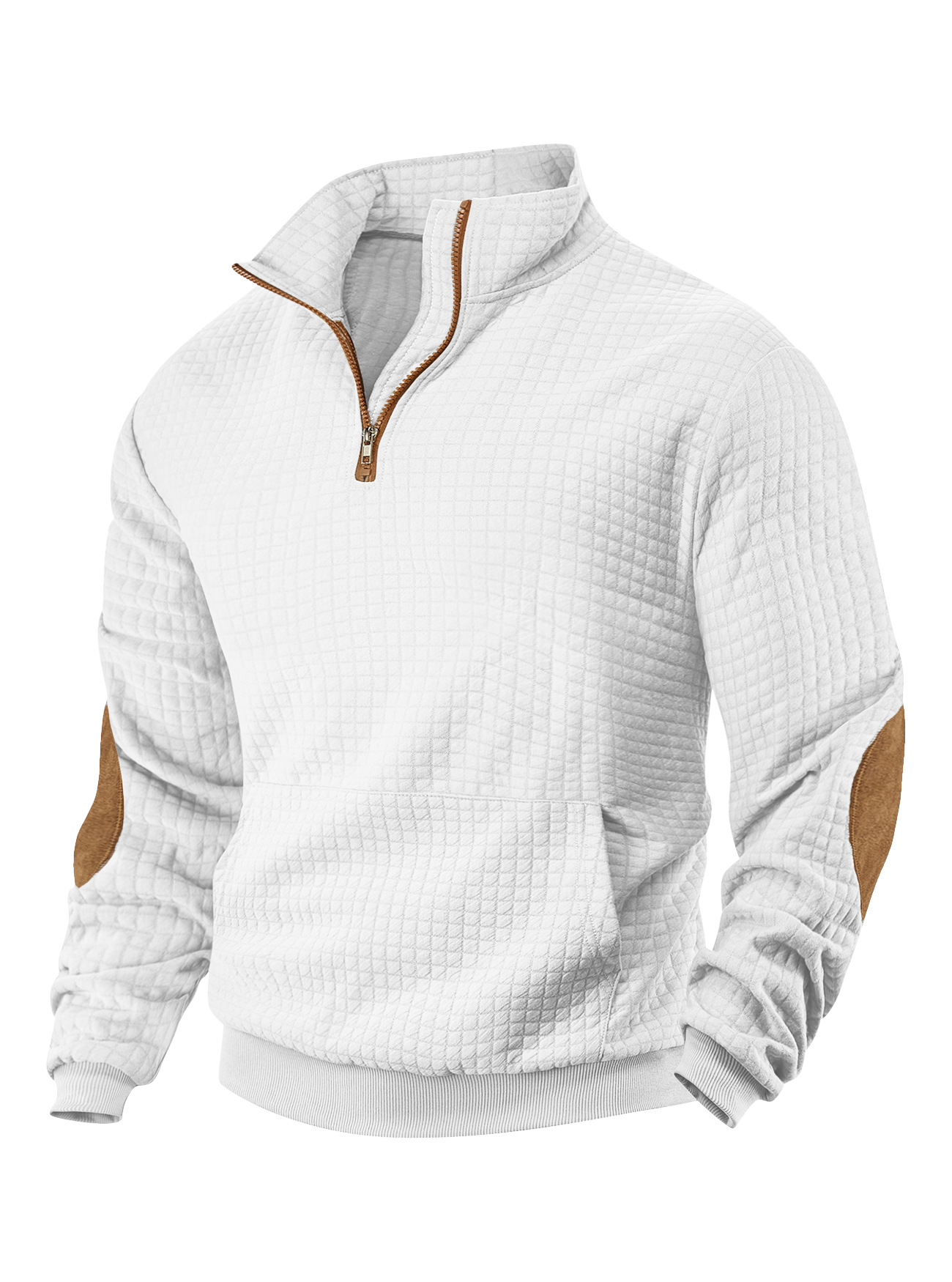 Fleece Men's Casual Sweatshirt Plaid Zip-Up Suede Embroidered NDF-00008