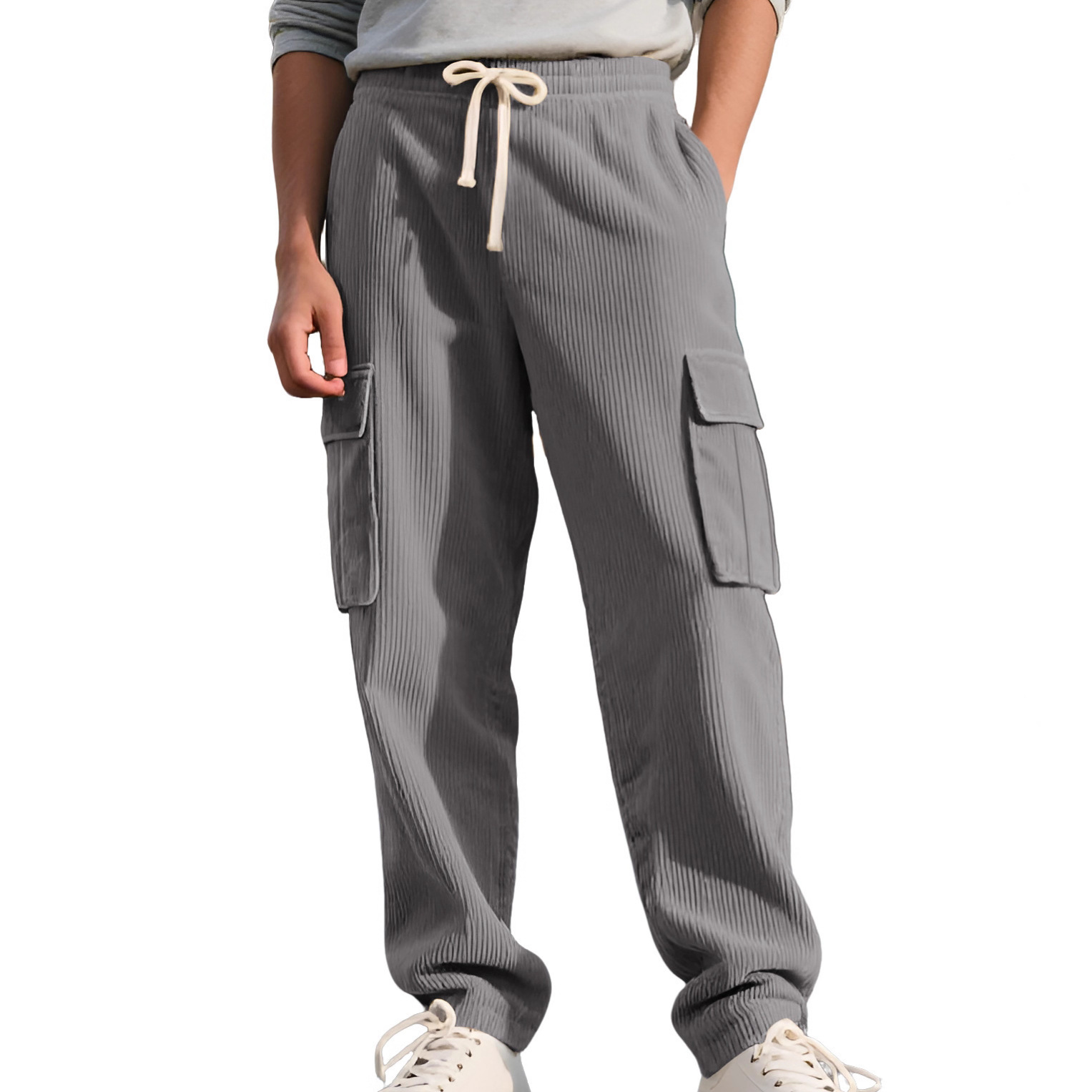 Corduroy Relaxed Fit Straight Leg Cargo Pants Men Vintage Style NDF-00018