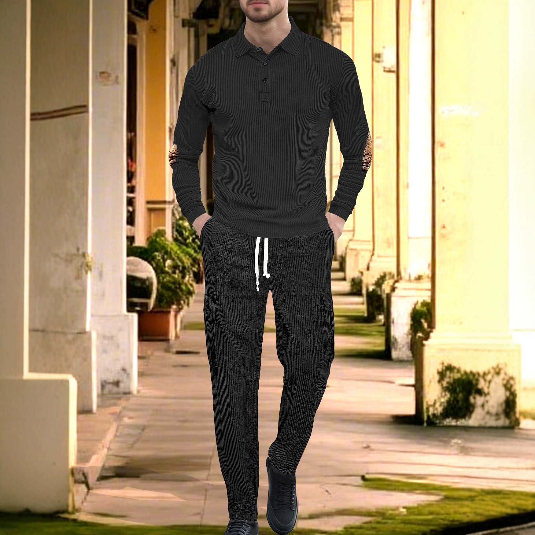 Casual Men's Tracksuit Long Sleeve Printed Two Piece Set NDF-00043