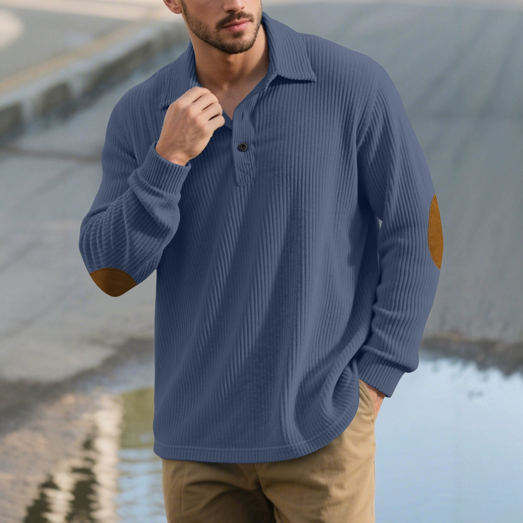 Corduroy Men's Pullover Polo Sweatshirt - Street Style NDF-00016
