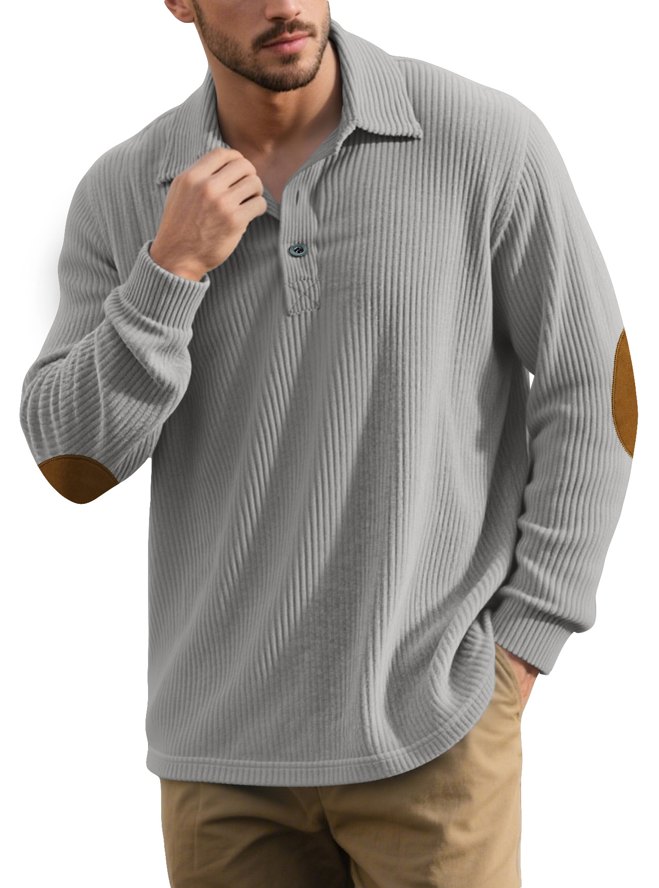 Corduroy Men's Pullover Polo Sweatshirt - Street Style NDF-00016