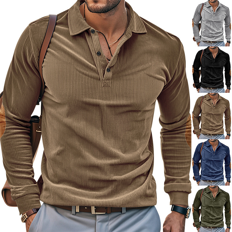 Corduroy Men's Pullover Polo Sweatshirt - Street Style NDF-00016