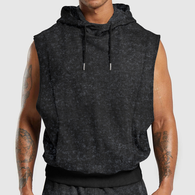 Men's Sleeveless Hoodie Top - Trendy Floral Print Distressed Streetwear NDF-00015